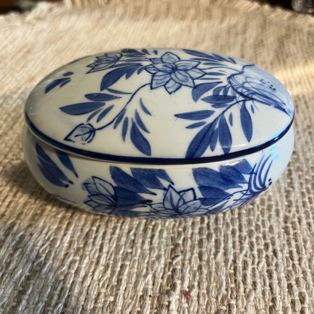 Blue and White Floral Ceramic Box